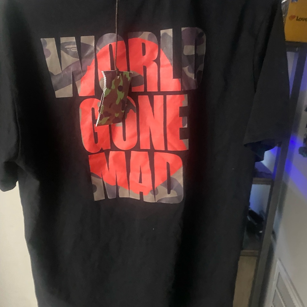 Bape Black Tee with Red and Gray Graphic